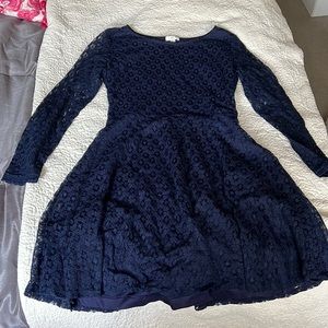 Dark navy lace long sleeve dress